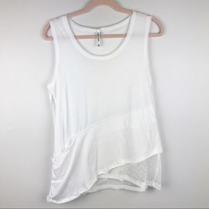 MurMur White Asymmetric Fish Net Detail Tank Top Medium Casual Cool Funky